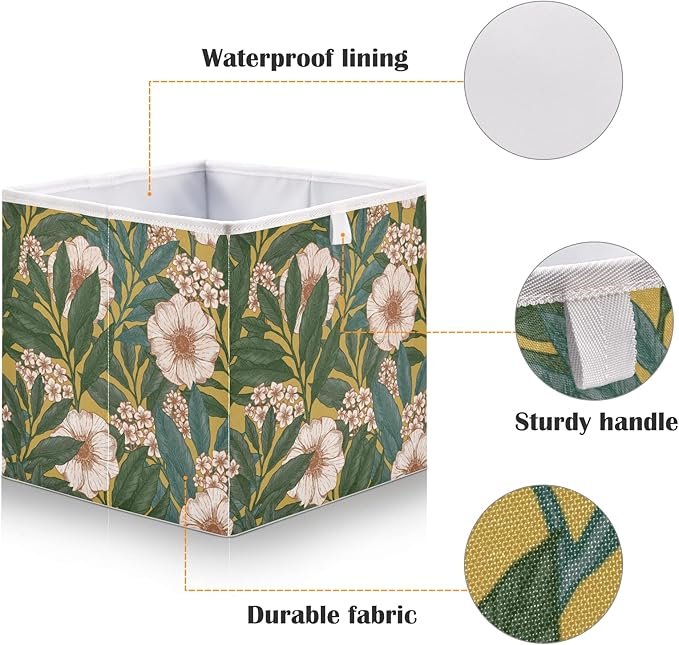 Blueangle Retro Floral Pattern Cube Storage Bin, 11 x 11 x 11 in, Large Collapsible Organizer Storage Basket for Home Décor