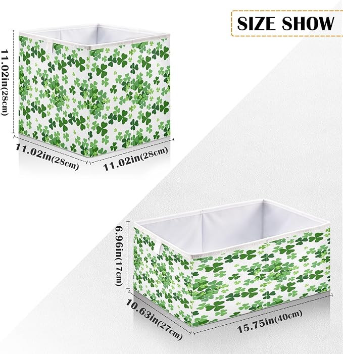 Bolaz Lucky Clover Shamrocks Closet Organizers Storage Cubes Storage Bins Shelf Baskets Containers for Home Room Office,Square