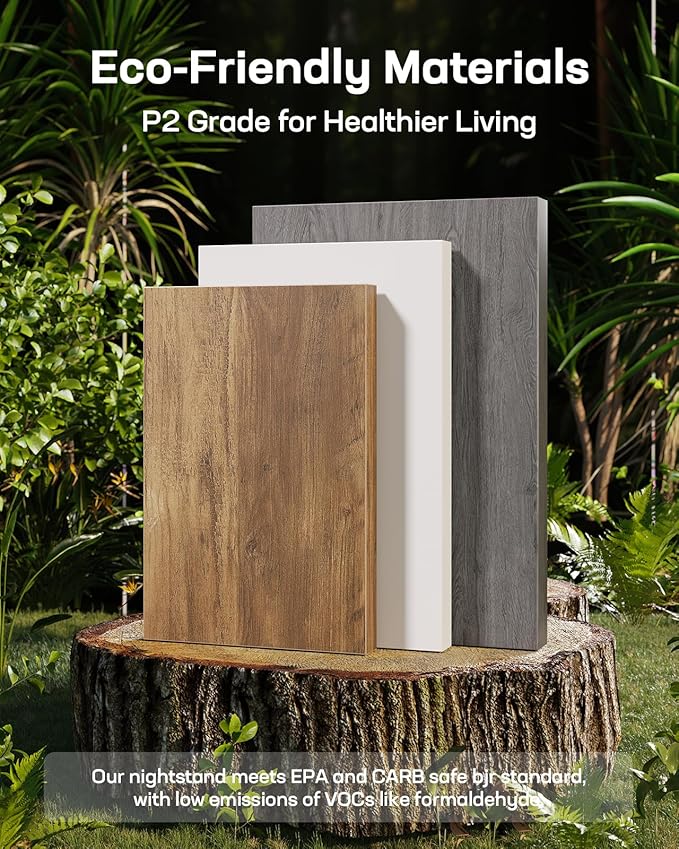 Marsail Farmhouse Nightstand with Charging Station, Wood Bedside Table with USB Port & AC Outlet, Open Shelf and Enclosed Cabinet, Side Table with Storage for Bedroom, Brown and White