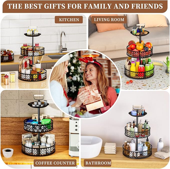 Heavy-Duty 3 Tier Lazy Susan Organizer, Upgraded DIY 4-in-1 Design Detachable Metal Rotating Spice Rack, Spice Organization for Kitchen Cabinet Countertop