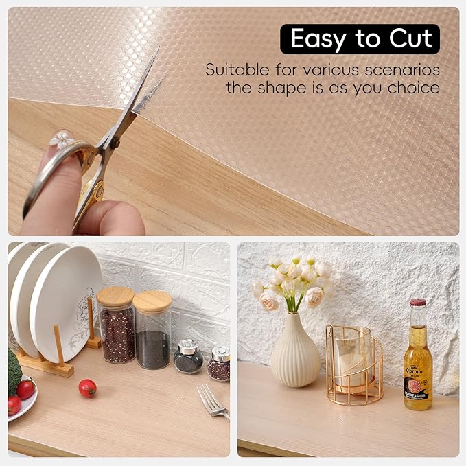 Shelf and Drawer Liner for Kitchen Cabinet,Non Adhesive Durable EVA Shelf Paper, Non Slip Waterproof Decorative Mats for Dresser Cupboard Refrigerator Bathroom Wire Grip Shelves(Clear,12 in X 20 Ft)