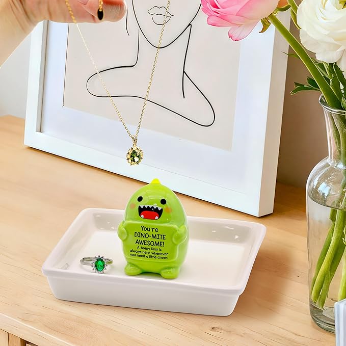PUDDING CABIN Dinosaur Gifts for Women Ring Holder Dish for Rings Earrings Necklace Bracelets Jewelry Organizer Home Decor, Mothers Day Birthday Gift for Women Mom Friendship Christams