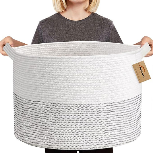 XXXL Large Cotton Rope Blanket Basket for Living Room, Woven Rope Storage Baskets for Organizing, Nursery Kids Toy Baskets Storage Bin Organizer, Baby Laundry Basket Hamper, Decor Basket, 88L