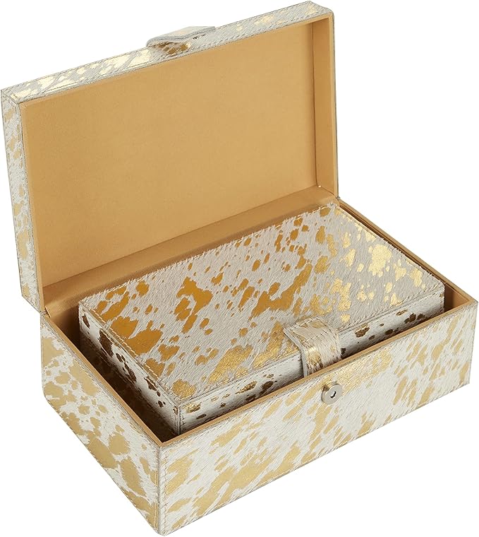 Deco 79 Leather Handmade Decorative Box Decorative Keepsake Boxes with Gold Foil Paint, Set of 2 Storage Boxes 8", 10"W, Gold