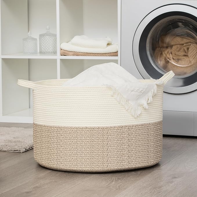 XXXLarge Woven Cotton Rope Basket (21.7" x 13.8") 90L – Blanket Basket for Living Room, Laundry Hamper, Baby Laundry Hamper, Toy Storage, Pillows & Cushions Organizer (Brown)