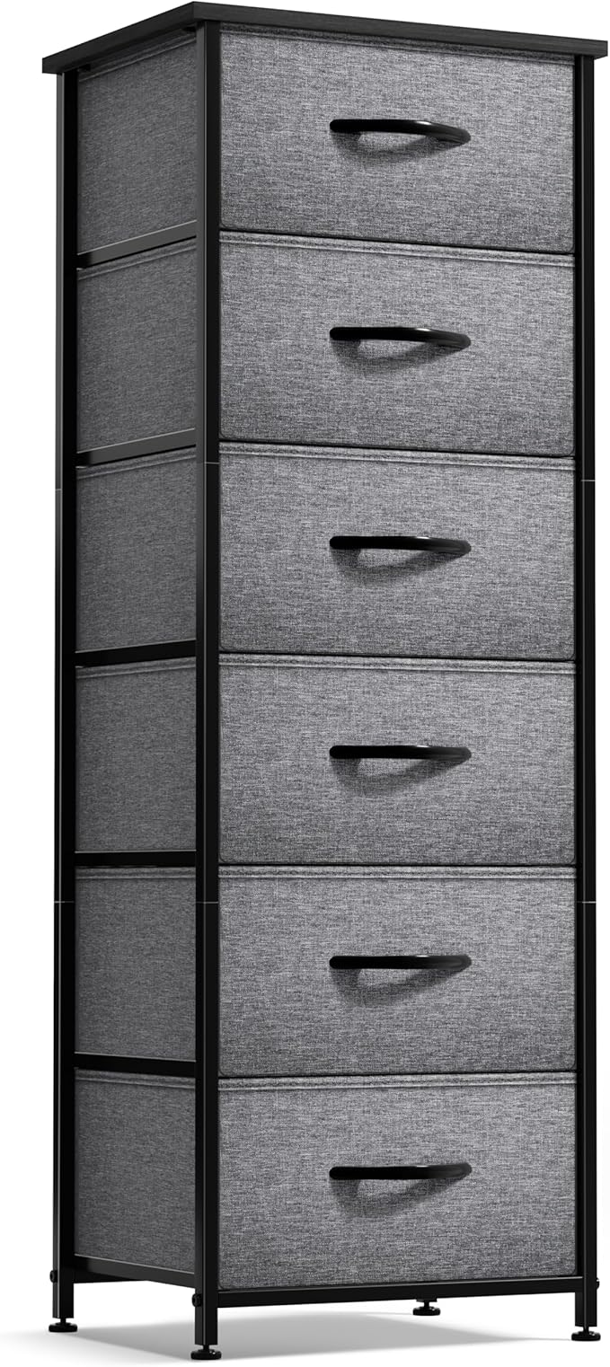 Sorbus Fabric Dresser for Kids Bedroom - Chest of 6 Drawers, Tall Storage Tower, Clothing Organizer, for Closet, for Playroom, for Nursery, Steel Frame, Fabric Bins - Wood Handle (Greige)