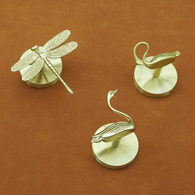 Brass Bird Coat Rack Robe Wall Hooks Hat Dragonfly Hanger for Bedroom Kitchen Various Shapes Animal Deer Decor Home Accessories (1, swan A)