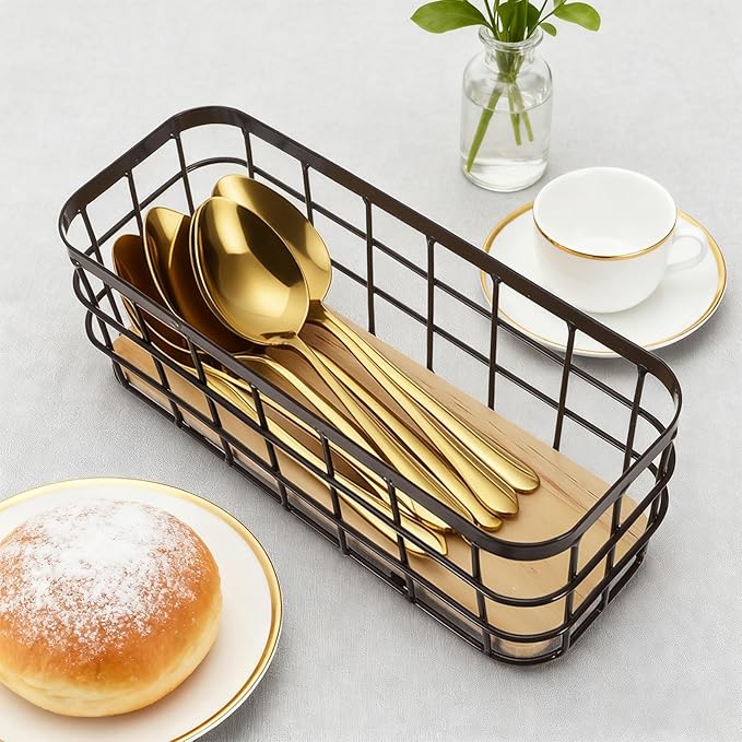Dicunoy Set of 2 Small Wire Baskets, Narrow Rustic Storage Bin for Bathroom Counter, Farmhouse RectangleOrganizer Tray for Kitchen Countertop, Pantry, RV, School Classrooms, Office Decorative