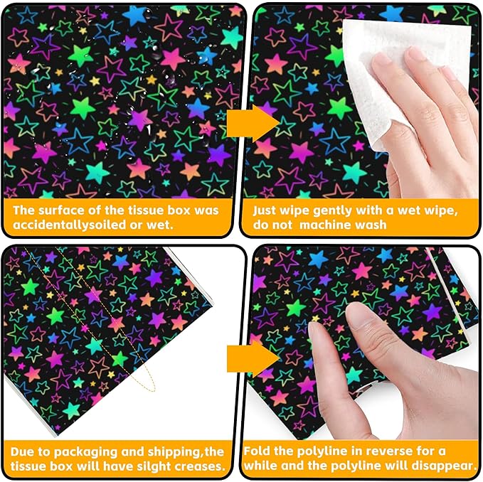 Neon Stars Tissue Box Cover Square,Tissue Box Holder with Belt Bottom,Stylish Leather Napkin Holder for Vanity Countertop,Nightstands,Office Desk,5.2"Ã5.2"Ã5.2"