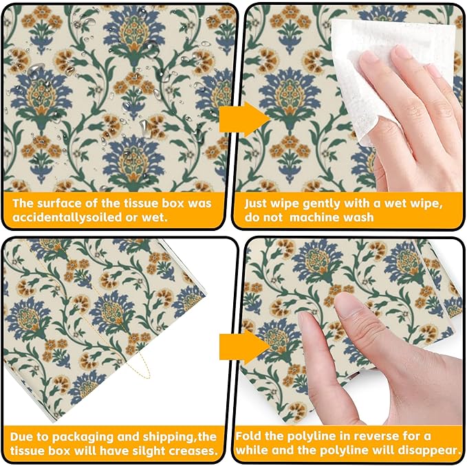 Turkish Motifs Tissue Box Cover Square,Tissue Box Holder with Belt Bottom,Stylish Leather Napkin Holder for Vanity Countertop,Nightstands,Office Desk,5.2"Ã5.2"Ã5.2"