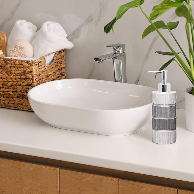 Zahari Home Modern Line Stylish Soap Dispenser Set - Modern Print Design for Kitchen and Bathroom - Lotion Pump, Dish Soap, Hand Sanitizer - Luxury Decor with Western Charm - Cute and Practical