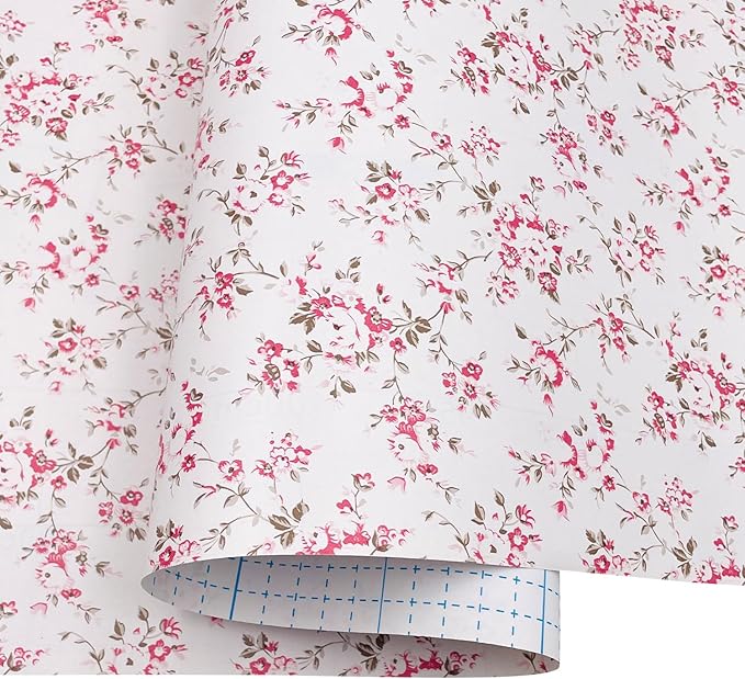 Rural Floral Shelving Paper Decorative Self-Adhesive Shelf Liner Drawer Cabinet Sticker 17.7 Inch by 9.8 Feet