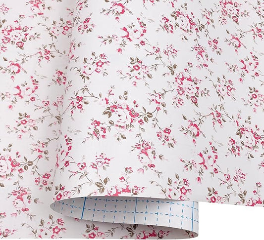 Rural Floral Shelving Paper Decorative Self-Adhesive Shelf Liner Drawer Cabinet Sticker 17.7 Inch by 9.8 Feet