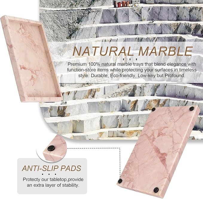 Natural Marble Tray, Stone Tray for Bedroom/Bathroom/Kitchen/Vanity Countertop, Jewelry Tray for Rings Earrings Necklace Bracelet Watch, Room Decor Aesthetic
