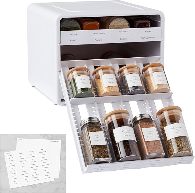 YouCopia SpiceStack Adjustable Spice Rack Organizer, Pull-Down 24-Bottle Seasonings and Spices Holder for Kitchen Cabinet and Pantry Organization with 104 Included Labels | Adjustable, Organizer, Seasonings, Spices Holder, Kitchen Cabinet
