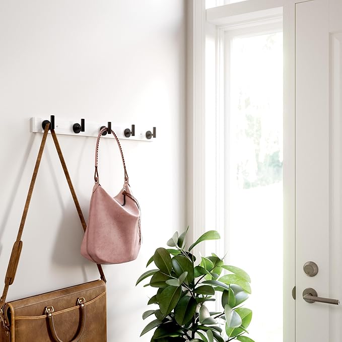 Franklin Brass Post (1-Pack) 27' Coat/Hat Rack Wall Mount Pure White with 5 Hooks Mounted Hanging Hook Rail for Clothes, Towels, Purses, Bags, Kitchen, Entry, Closet Organization B48031K-PFB-R