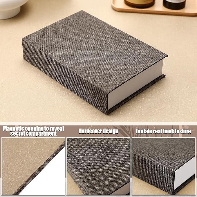 Tioncy 3 Pcs Fake Book Box Neutral Linen Book Box Decorative Faux Prop Storage for Farmhouse Home Decor shelf Table Card Photo DIY Keepsake Gift(8.6 x 6.1 x 1.8 Inch,Khaki, Dark Coffee, Light Coffee)