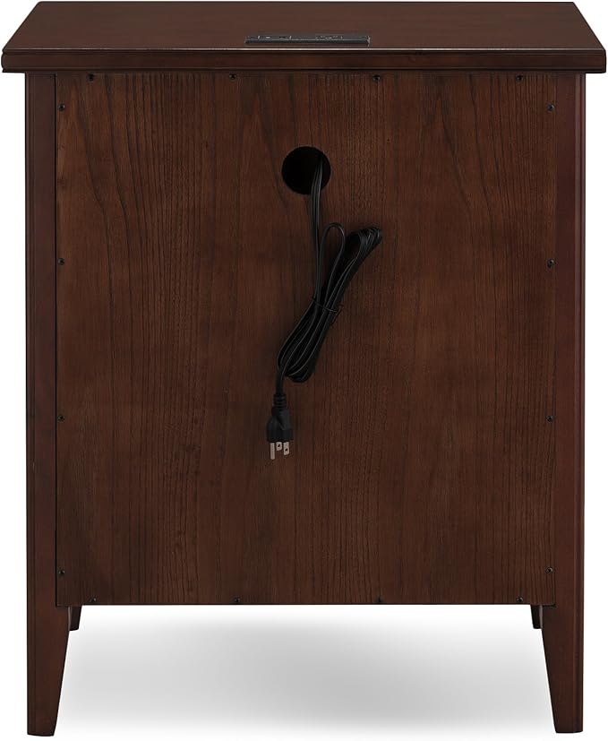 Leick Home Laurent Side Table Nightstand with USB-C Charging Station, Solid Wood, Perfect for Bedrooms, Living Rooms, and Small Spaces, 16"D x 24"W x 28"H, Chocolate Cherry Brown
