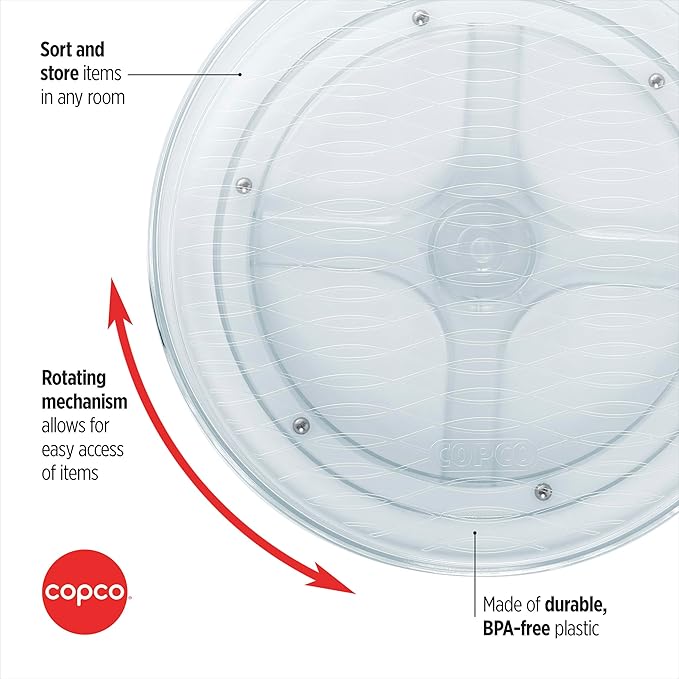 Copco Clear Lazy Susan Organizer, Turntable for Kitchen Cabinet, Pantry Organization and Storage, Fridge, Bathroom Closet, Vanity Countertop Makeup Organizing, Spice Rack