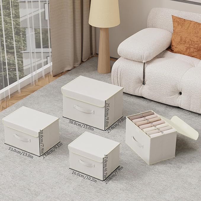 Fabric Storage Bins Cube Organizers with Flip-Top Lid and Handles, Storage Boxes for Organizing Home, Office, and Closet, Beige, 5 Pack 10.2 X 7.9 X 6.7 in