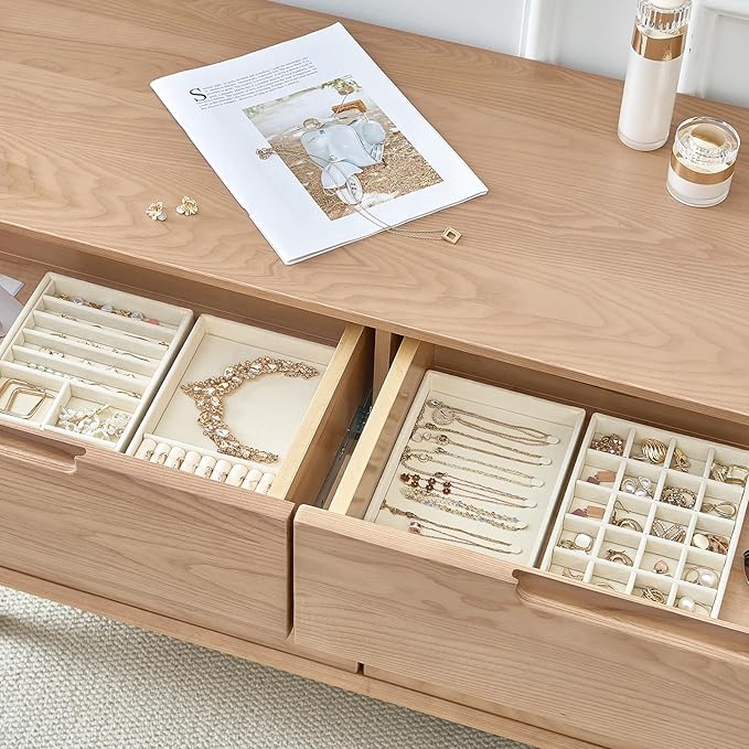 ProCase Stackable Jewelry Organizer Trays for Drawers, Jewelry Drawer Inserts Container Display Case Storage for Earring Necklace Rings Bracelet with Removable Dividers -Cream Beige, 4 Layers