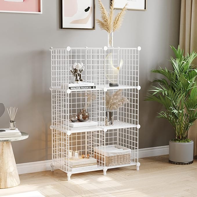 AWTATOS Wire Cube Storage Organizer, Closet Organizers and Storage, Metal 6 Cube Storage Shelves Bookshelf, Portable Closet Clothes Organizer for Bedroom, Home, Office, White