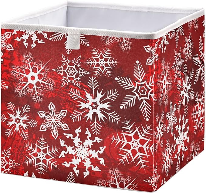 Bolaz Christmas Snowflakes Closet Organizers Storage Cubes Red Storage Bins Shelf Baskets Containers for Home Room Office,Square