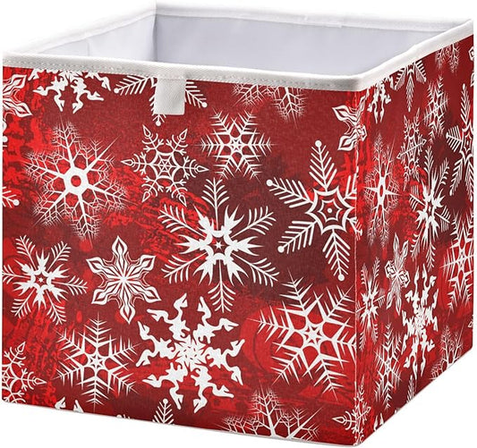 Bolaz Christmas Snowflakes Closet Organizers Storage Cubes Red Storage Bins Shelf Baskets Containers for Home Room Office,Square