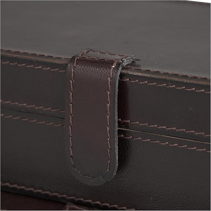 Deco 79 Leather Handmade Decorative Box Storage Decorative Keepsake Boxes with Snap Front Closure and Detailed Stitching, Set of 2 Storage Boxes 10", 8"W, Dark Brown
