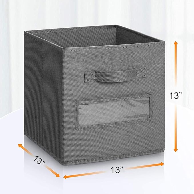 artsdi 13x13x13 storage cube bins (Set of 10) Fabric storage cubes with 10 Labels Window Cards & a Pen, storage cubes 13x13, Collapsible 13 inch cube storage bins, Cubby Organizer Boxes, Gray