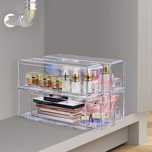 Sorbus Small Clear Stackable Storage Drawers, Plastic Storage Drawers with Handles, Craft, Clothes, Medicine, Makeup, Closet, Art Supply, Bathroom, Shoe, Toy Storage Organizer (4 Pack)