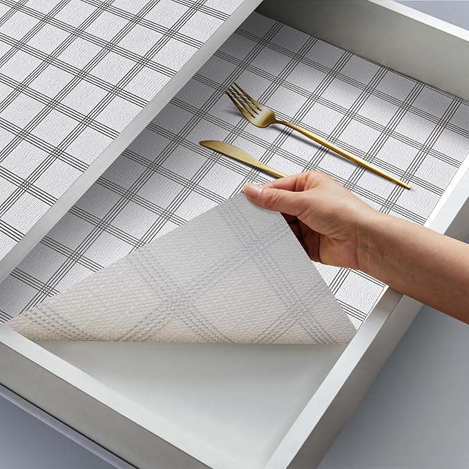 Coavas Extra Grip Thickened Shelf and Drawer Liner - Non-Adhesive Non-Slip Waterproof Mats for Kitchen Cabinets, Drawers, Shelves, Dresser & Cupboard, Easy Cut DIY (Stripe, 24IN x 10FT)