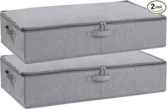 Under Bed Storage Containers, 23.6 x 11.8 x 5.9 Inch Collapsible Clothes Organizers With Handles, Storage Bins With Lids, Grey, 2 Pack