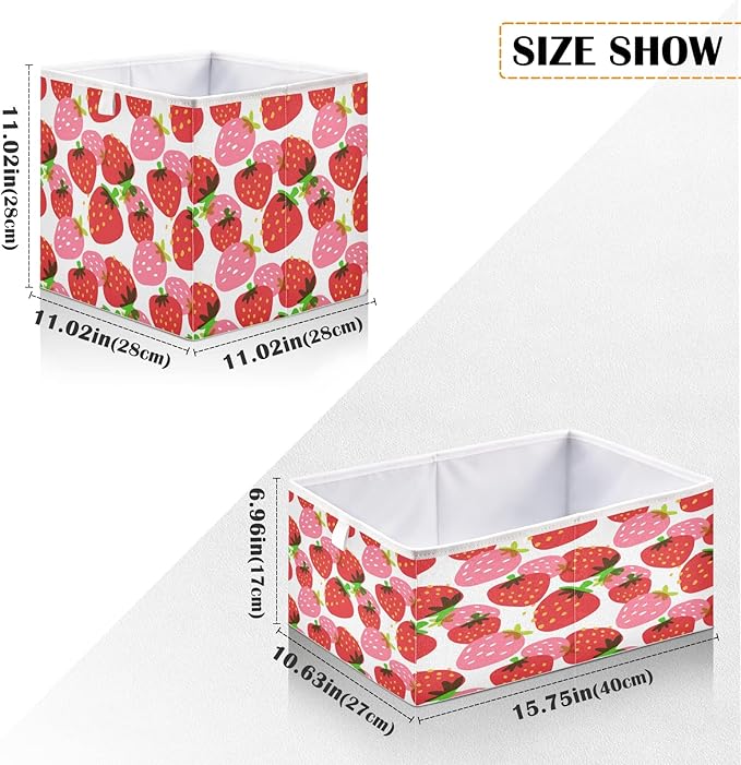 Blueangle Beautiful Strawberry Cube Storage Bin, 11 x 11 x 11 in, Large Collapsible Organizer Storage Basket for Home Décor