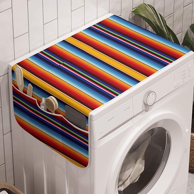 Ambesonne Colorful Washing Machine Organizer, Vertically Flowing Straight Stripes Festival Theme Simplistic Flows of Strips, Anti-slip Fabric Cover for Washers and Dryers, 47" x 18.5", Burgundy Blue