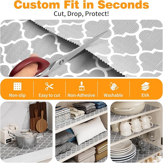 Coavas Extra Grip Thickened Shelf and Drawer Liner - Non-Adhesive Non-Slip Waterproof Mats for Kitchen Cabinets, Drawers, Shelves, Dresser & Cupboard, Easy Cut DIY (Gray, 12IN x 10FT)