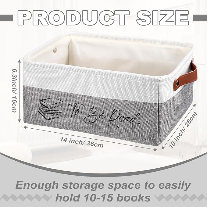 Marsui Book Lover Gifts TBR Book Storage Basket to Be Read List Storage Bin Bookish Accessories Bookworm Gift for Club Members Student Teacher Reading Accessories (White and Gray,Tbr)