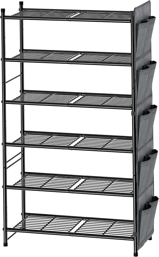 6 Tier 27" Shoe Organizer Rack for Closet Metal, Black