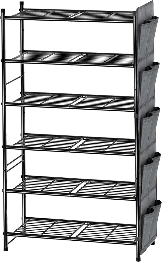 6 Tier 27" Shoe Organizer Rack for Closet Metal, Black