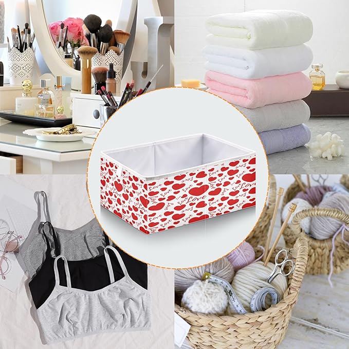 Bolaz Valentines Hearts and Love Closet Organizers Storage Cubes Storage Bins Shelf Baskets Containers for Home Room Office,Square