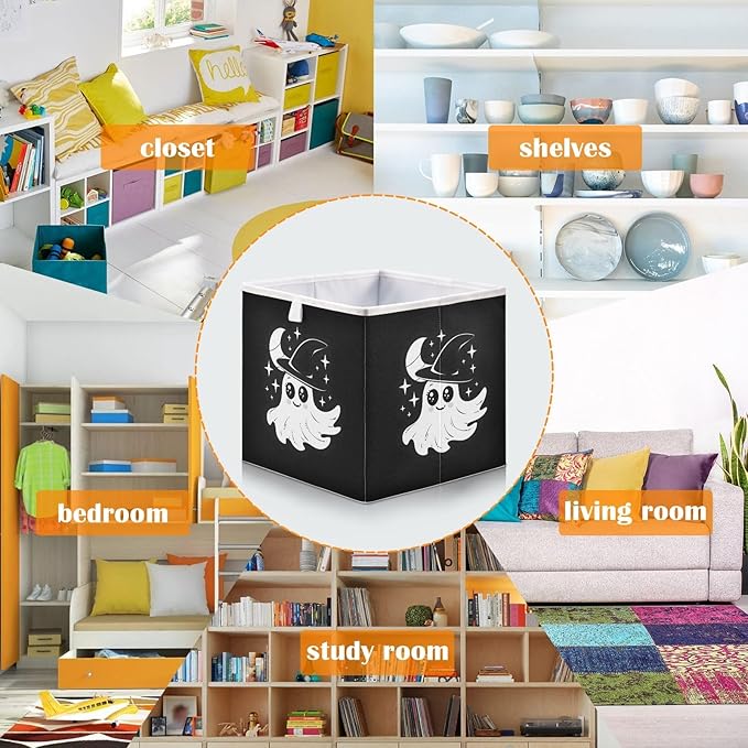 Halloween Black Closet Organizers Storage Cubes Storage Bins Shelf Baskets Containers for Home Room Office,Rectangle