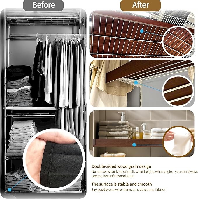 Wire Shelf Cover, Wire Rack Covers for Pantry,4 Pcs PVC Wood-Look Faux Wood Shelf Liners,16x12 Inch,0.24inch Thick for Home and Kitchen Organization