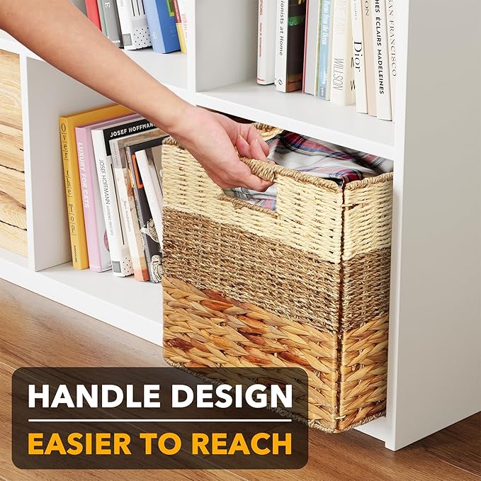 SpaceAid 4 Pack 3 Pattern Design Wicker Basket, Baskets for Organizing, Storage Rattan Basket with Handles for Shelves, Woven Cube Storage Bin Organizer, 12x12x12 inch, Natural
