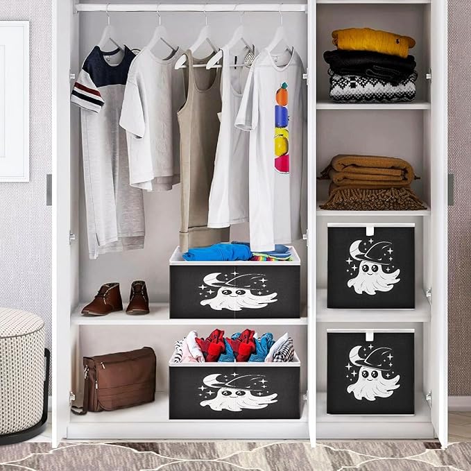 Bolaz Halloween Black Closet Organizers Storage Cubes Storage Bins Shelf Baskets Containers for Home Room Office,Square