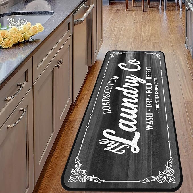 Laundry Room Long Mat Area Rug Non-Slip Floor Mat Waterproof Farmhouse Carpet for Kitchen 72" x 24" (Black/Grey)