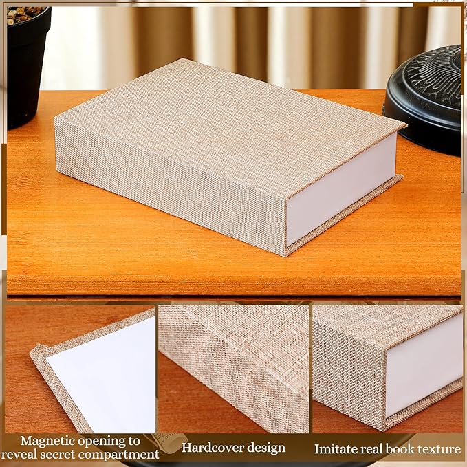 Tioncy 3 Pcs Fake Book Box Neutral Linen Book Box Decorative Faux Prop Storage for Farmhouse Home Decor shelf Table Card Photo DIY Keepsake Gift(8.6 x 6.1 x 1.8 Inch,Khaki)