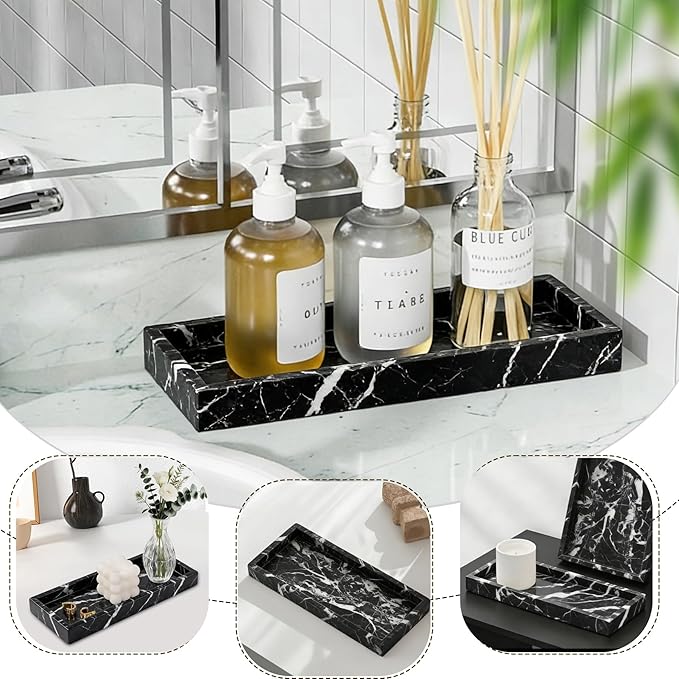 Natural Marble Tray, Stone Tray for Bedroom/Bathroom/Kitchen/Vanity Countertop, Jewelry Tray for Rings Earrings Necklace Bracelet Watch, Room Decor Aesthetic