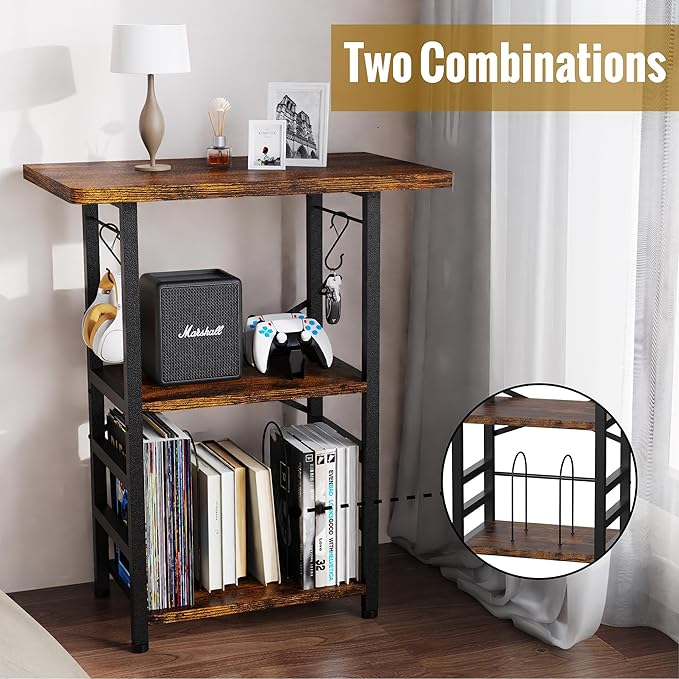 Record Player Stand with Extended Desktop,Large Record Player Table with Vinyl Storage,Tall Turntable Stand with Record Holder Vinyls Display Shelf for Music Room Studio, Rustic Brown