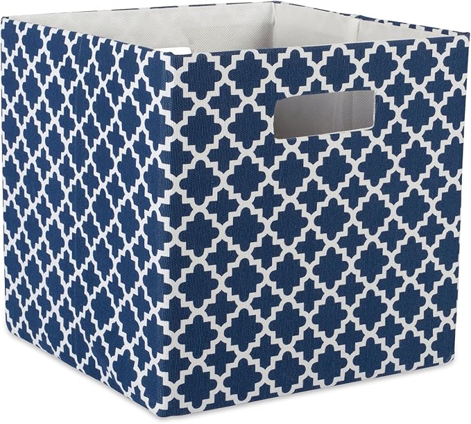 DII Hard Sided Collapsible Fabric Storage Container for Nursery, Offices, & Home Organization, (13x13x13) - Lattice Nautical Blue