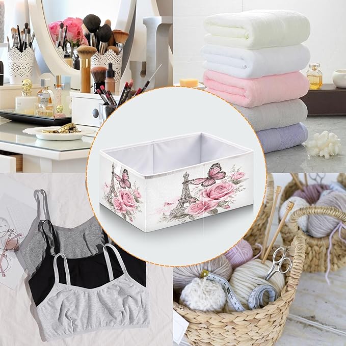 Bolaz Bow Flower Eiffel Tower Closet Organizers Storage Cubes Storage Bins Shelf Baskets Containers for Home Room Office,Rectangle